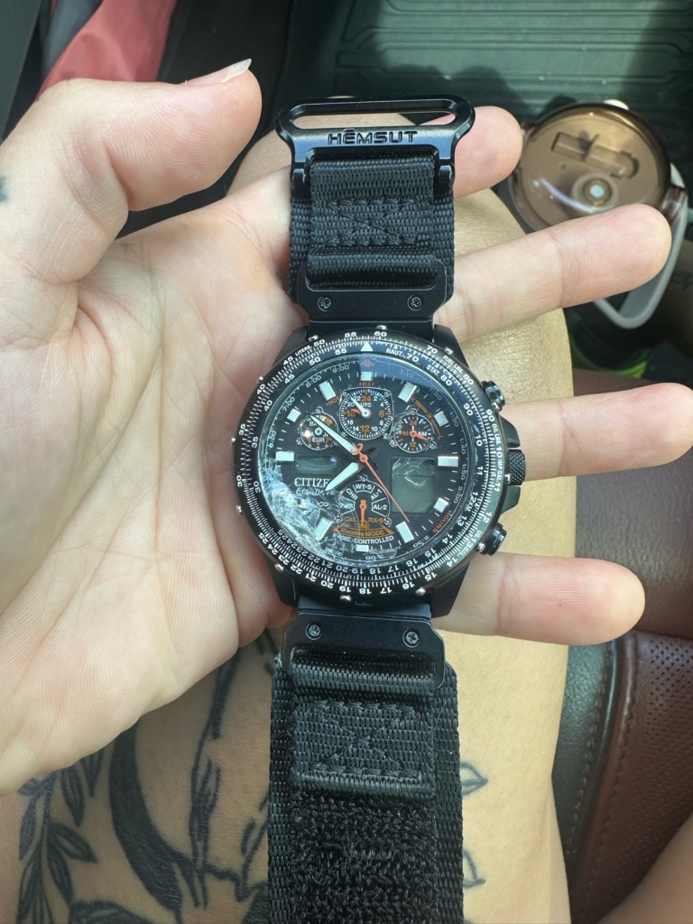 Citizen Black Pilot Chronograph Watch with Orange Accents